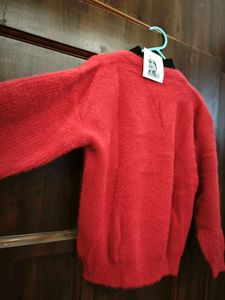 Chic Red Knit Sweater with Pockets