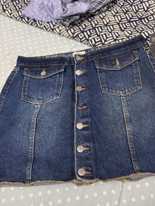 Denim Button-Front Mini Skirt