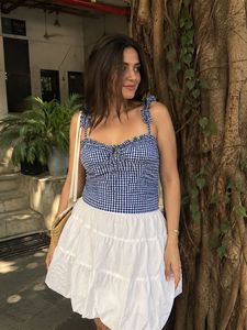 Blue &amp; White Gingham Mini Tank Top