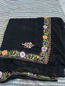Black Chain Stitch Embroidered Saree