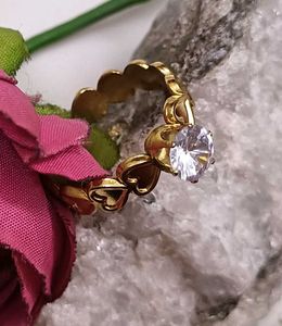 Gold Heart Ring with Stone