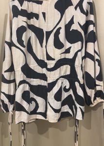 Unique Zebra Print Tie-Neck Blouse
