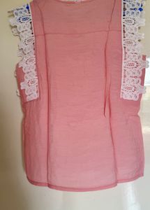 Charming Pink Lace Trim Sleeveless Top