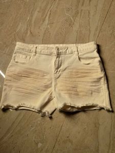 Cream Denim Cutoff Shorts
