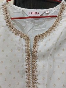 BIBA White Embroidered Kurta