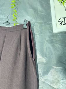 Maroon Pleated Wide-Leg Pants