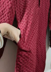 Maroon Textured Kurta