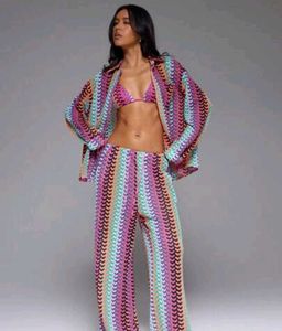 Colorful Crochet Button-Up Shirt
