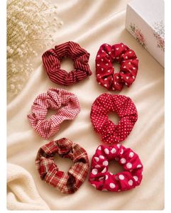 Set of 6 Red Patterned Scrunchies