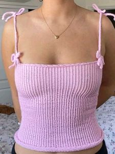 Pink Crocheted Tie-Strap Tank Top