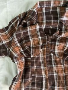 Brown Plaid Button-Up Shirt