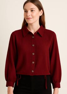 Green Print Tie-Waist Shirt
