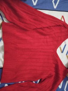 V- Neck woolen Red top/sweater