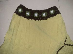 💚 Lemon-Green Bohemian Crochet Skirt - Free Size