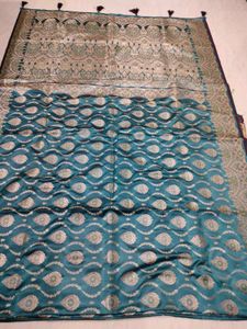 New Premium Dusty blue Banarasi Satin Silk Saree