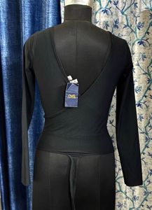 Black Ribbed Long Sleeve Bodysuit