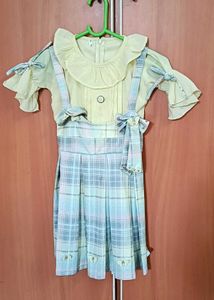 Cute Girls' Plaid Pinafore Dress Set (size 30)