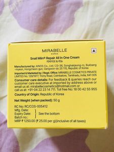 Mirabelle Korea Snail Mucin Repair Cream