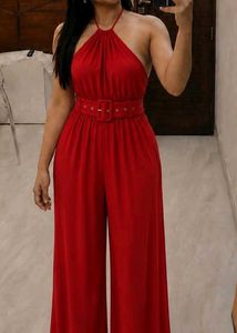 Stunning Red Halter Wide-Leg Jumpsuit