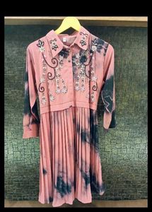 Stylish Pink Tie-Dye Kurta Set with Pleated Skirt