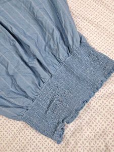 Blue Striped Hooded Top