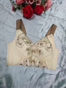 Embroidered Beige Full Coverage Corset Bra