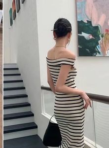 Striped Off-Shoulder Knit Midi Dress