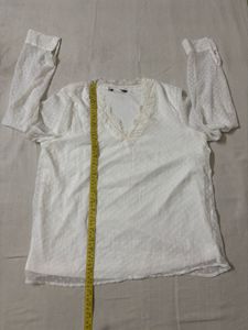 White Textured V-Neck Top