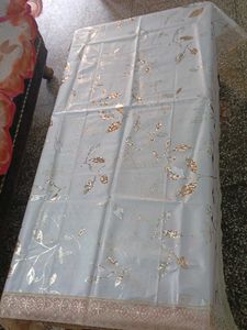 centre table white cover with Golden Leaf Print