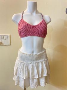 Pink Crochet Halter Bikini Top 🎀