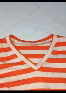 Orange and White Striped Cropped Top