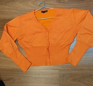 Bright Orange Cropped Cardigan
