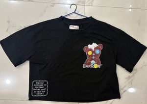 Cute Bear Graphic Crop T-Shirt