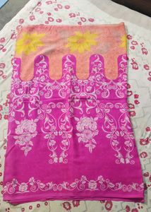 Pink &amp; Yellow Floral Chiffon Saree