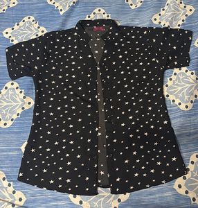 Chic Star Print Button-Up Shirt