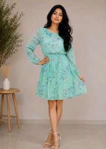 Korean Style Pleated Floral Dress