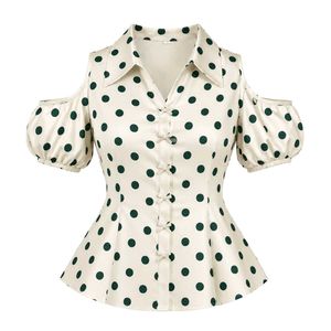 Cute Classic  Polka Dot Cold Shoulder Top 🌿