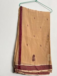 Elegant Beige Saree with Maroon Border
