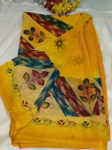 Vibrant Yellow Printed Saree with blouse