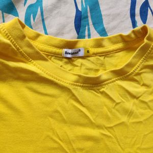 Bewakoof Women's Yellow Slim Fit T-shirt