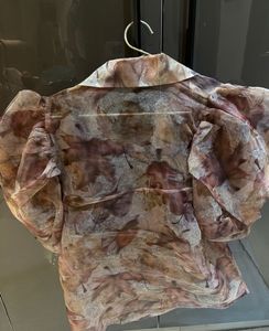 Sheer Floral Puff Sleeve Blouse