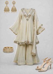 Designer Ivory Ethnic Sarara Suit 3pc