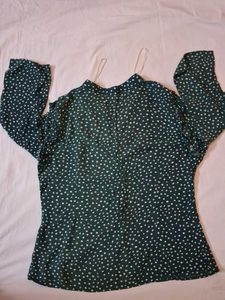 Stylish Green Dotted Button-Up top