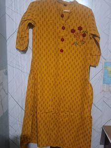 Elegant Embroidered Mustard Kurti