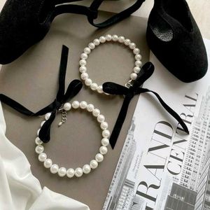 Elegant Pearl Bracelets with Black Bows✨