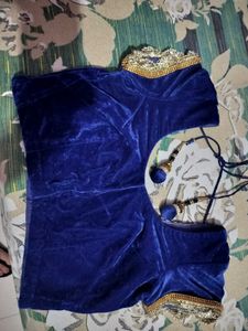 Blue Velvet Embellished Top
