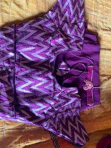 Purple Brocade Blouse with Chevron Print