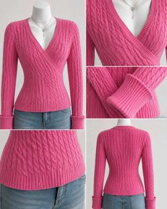 Pink Cable Knit Wrap Sweater