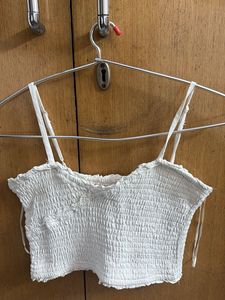 White Smocked Crop Top