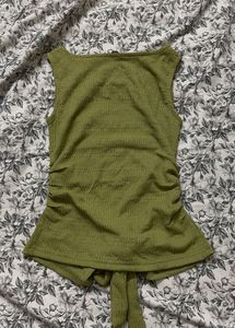 Olive Green Textured Sleeveless Top